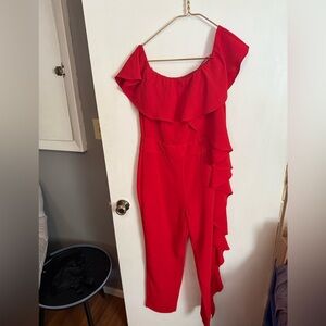 Zara Vibrant Red Ruffle Jumpsuit